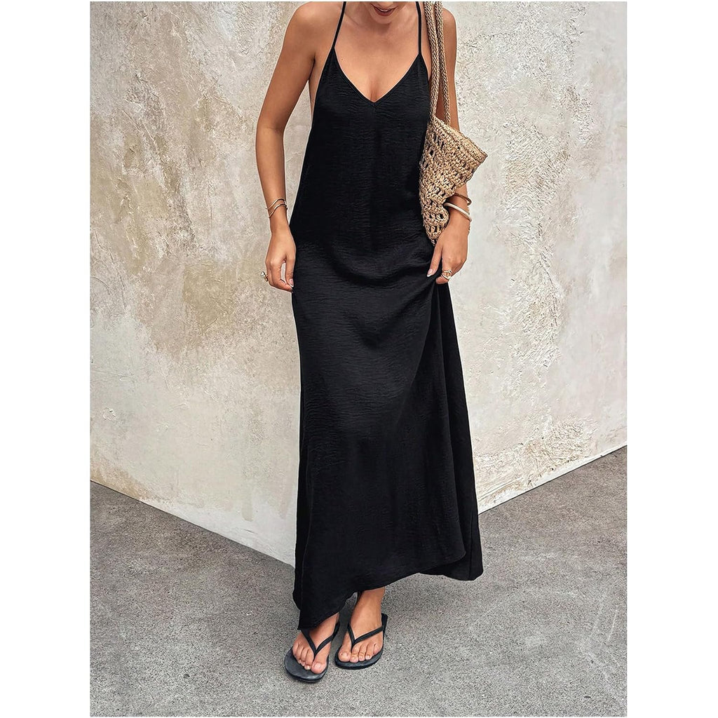 Verdusa Women'S Backless Cami Dresses Linen Maxi Dress Sundress Open Back Vacation Beach Summer Outfits