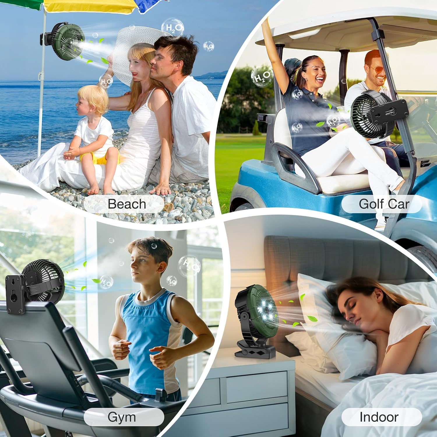 Ausic Portable Misting Golf Cart Fan, Clip On Fans, Max 45H Runtime, 100Ml Camping Stroller Fan With Ligth, 360° Rotate Cooling Spray, Outdoor Rechargeable Battery Fans For Travel/Home/Beach