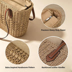Straw Tote Bag Woven Beach Bag For Women, Large Capacity Summer Shoulder Boho Handbag Vacation