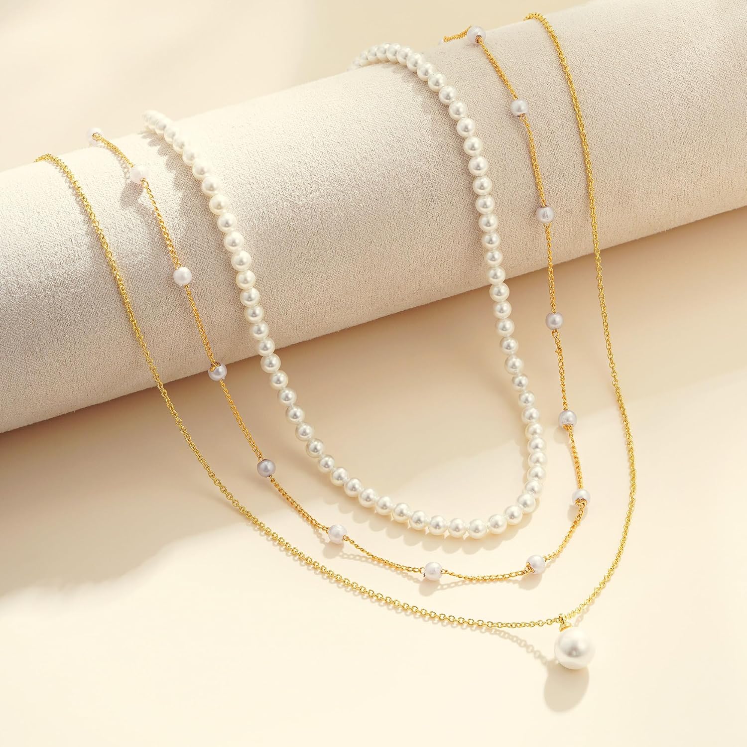 Mothers Day Gifts - Pearl Necklace, 18K Gold/Silver Plated Layered Pearl Necklaces Dainty Pearls Choker Necklace and Earring Set Mothers Day Birthday Gifts for Mom Wife Daughter Sister Friends