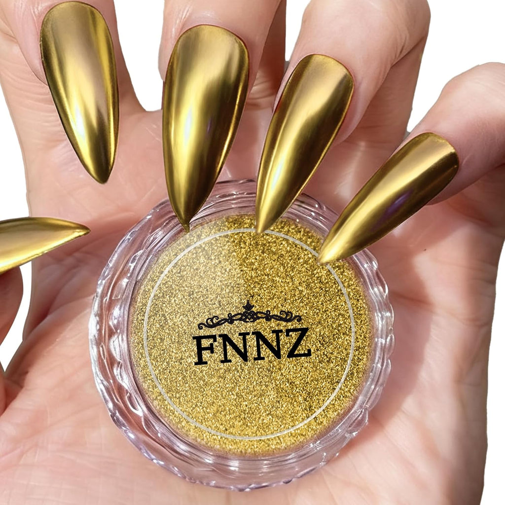 FNNZ Chrome Nail Powder, Champagne Gold Metallic Nail Powder, Pigment Premium Mirror Chrome Nail Powder Mirror Effect Salon Nail Art Glitter Dust for Gel Polish Decoration Home DIY Nail Manicure