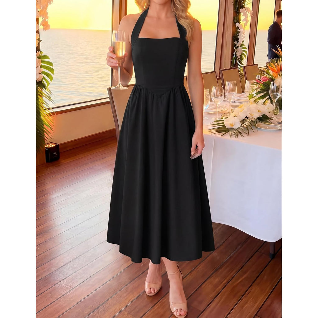 Zesica Women'S Summer Sleeveless Halter Midi Dress 2026 Off Shoulder High Waist Flowy Formal Wedding Guest Long Dresses