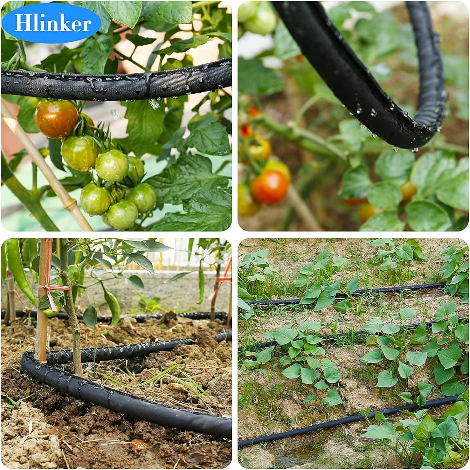 Hlinker 2026 Flat Soaker Hose 100 Ft (50Ft 2Packs) With Stake For Garden, Linkable Drip Hose Diy Automates Garden Irrigation System Saving 88% Water, Dual-Layer Leak-Free Design Water Hose With Holes