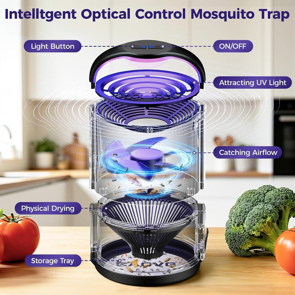 Fly Trap Indoor, Fruit Fly Traps For Indoors With Suction & Adjust Light | Plug-In Gnats Killer Catcher With 365-395 Nm Wavelengths For House Flies, Mosquito, Bug, Gnats, Low Noise, 10 Refills, Black