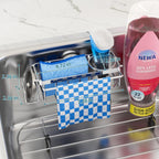 Taili 4-In-1 Sink Caddy With Strong Suction Cup, Sponge Holder For Kitchen Sink Organizer, Removable, Rustproof, Stainless Steel Holder For Sponge, Brush, Scrubber, Scraper - Silver