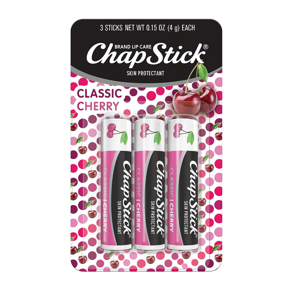 Chapstick Classic Skin Protectant Flavored Lip Balm Tube, Cherry Flavor, 0.15 Ounce (Pack Of 3)