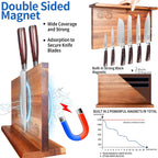 XYJ Extra Large Magnetic Knife Block Acacia Wood Knife Set Holder Stand With Stronge Magnetic Strip Kitchen Knives Storage Rack Organizer Tools No Drilling