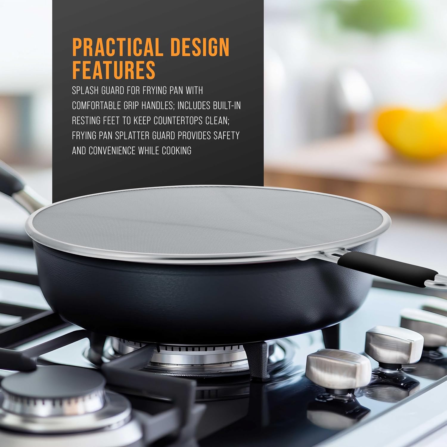 U.S. Kitchen Supply 3-Piece Stainless Steel Splatter Guard Set (13", 11.5", 9.5") Fine Mesh Cover, Grease & Oil, Splatter Screen For Frying Pan, Cooking Pots, With Resting Feet & Comfort Grip Handles