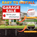 Garage Sale Signs, 3 Pcs Yard Signs With Metal Stakes, 17X13 Inch Double Sided Large Corrugated Plastic Garage Sale Kit With Directional Arrows Stickers For Event, Weatherproof, Red