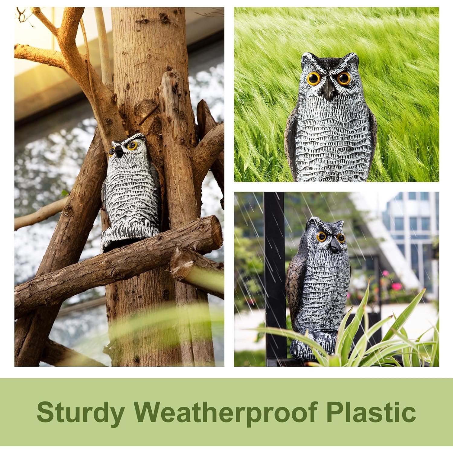 Offo Fake Owls, Plastic Owl Statue To Decorate The Garden, Porch Pool Patio Yard, Halloween Decorations For Outdoor Garden, 8.3-Inch Height, Brown And White