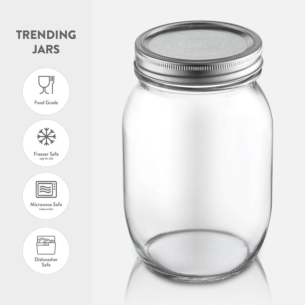 Paksh Novelty Wide Mouth Mason Jars With Lids 32 oz – Glass Quart Mason Canning Jars, Large Mason Jar Wide Mouth for Canning, Pickling, Jelly Preserving & Meal Prep, 2-Pack