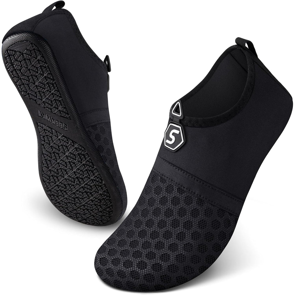 Seekway Water Shoes Quick-Dry Aqua Socks Barefoot Slip-On For Beach Pool Swim River Yoga Lake Surf Women Men Black Sk001