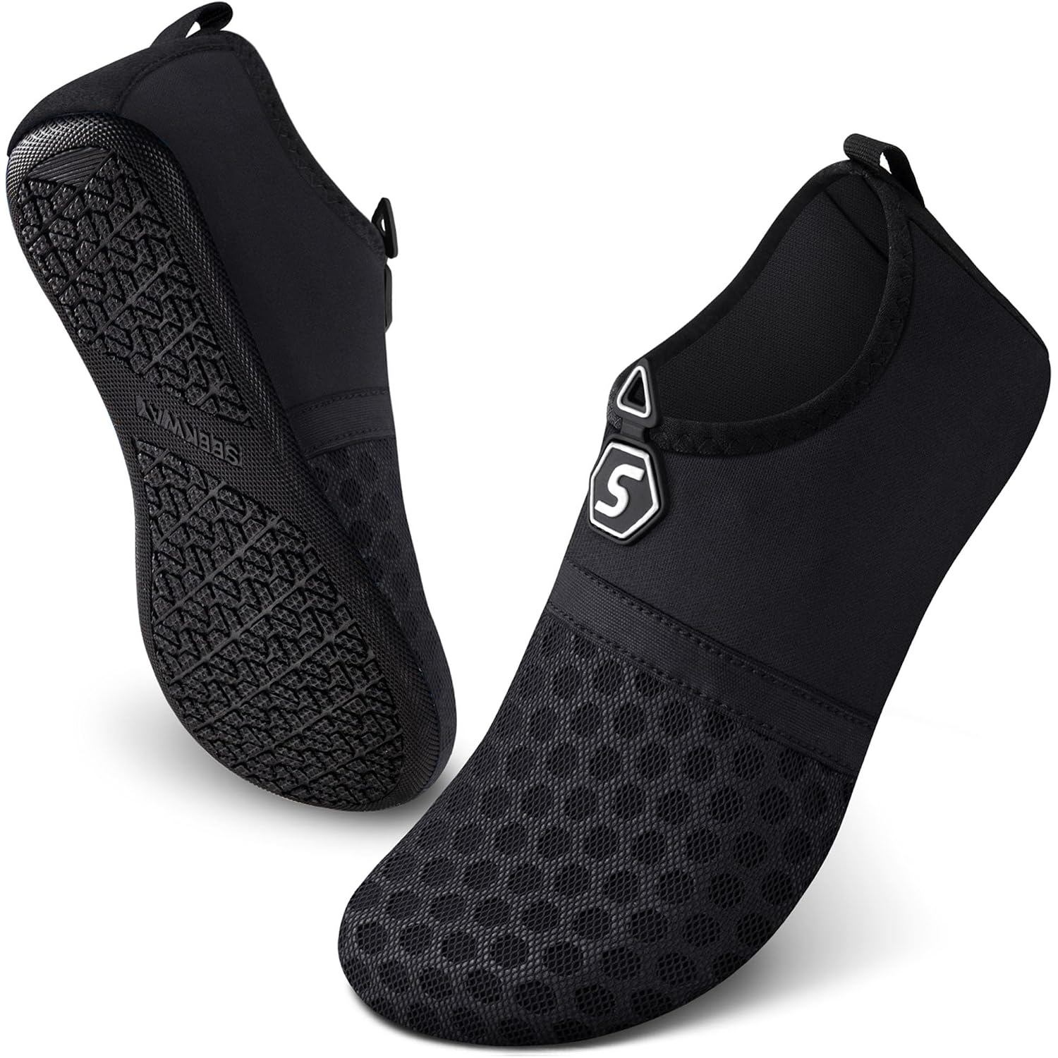 Seekway Water Shoes Quick-Dry Aqua Socks Barefoot Slip-On For Beach Pool Swim River Yoga Lake Surf Women Men Black Sk001