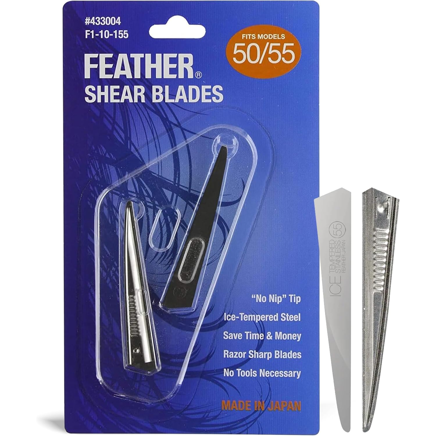Feather - Switch-Blade Haircutting Shears Replacement Blades - Model 50/55 Scissors For Professional Stylists & Barbers - Stainless Steel - No-Nip Tip - Made In Japan
