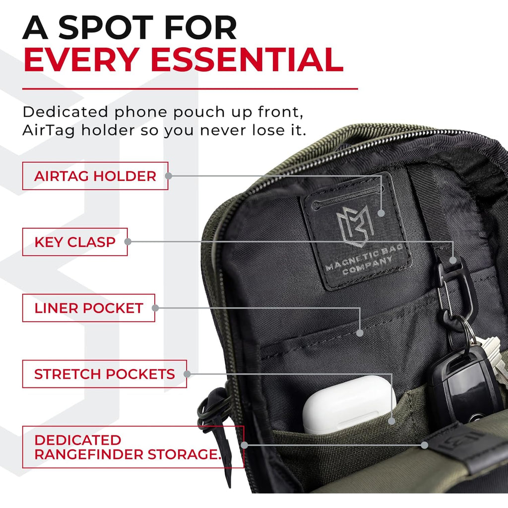 Magnetic Crossbody Sling Bag For Men & Women | Golf, Gym & Travel | Water Resistant Nylon