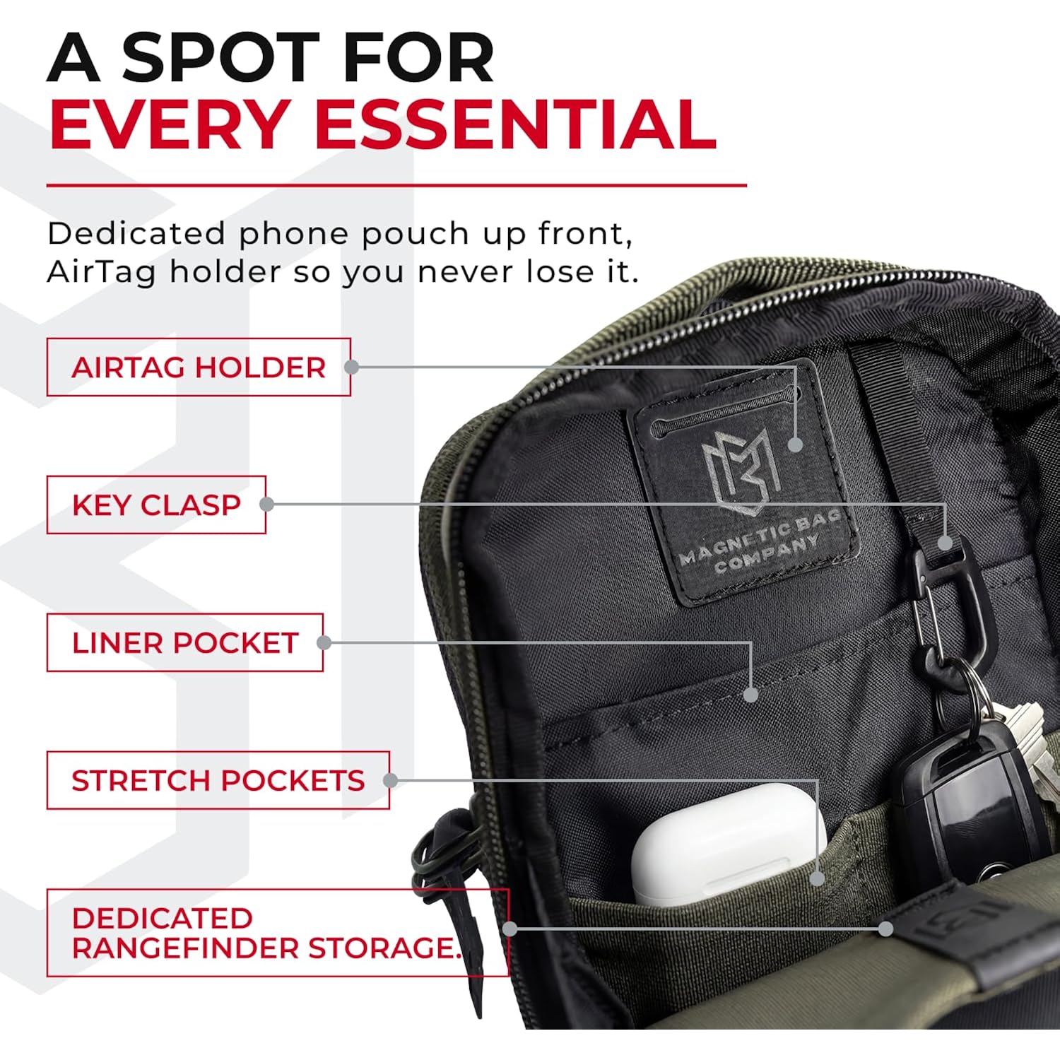 Magnetic Crossbody Sling Bag For Men & Women | Golf, Gym & Travel | Water Resistant Nylon