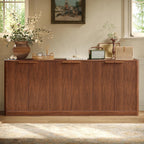 Evermagin 67" Fluted Walnut Buffet Cabinet Sideboard With Storage, Large Credenza With 6 Doors, Wood Mid Century Modern Sideboard For Kitchen And Living Room (67" W*31.5" H*15.7" D)