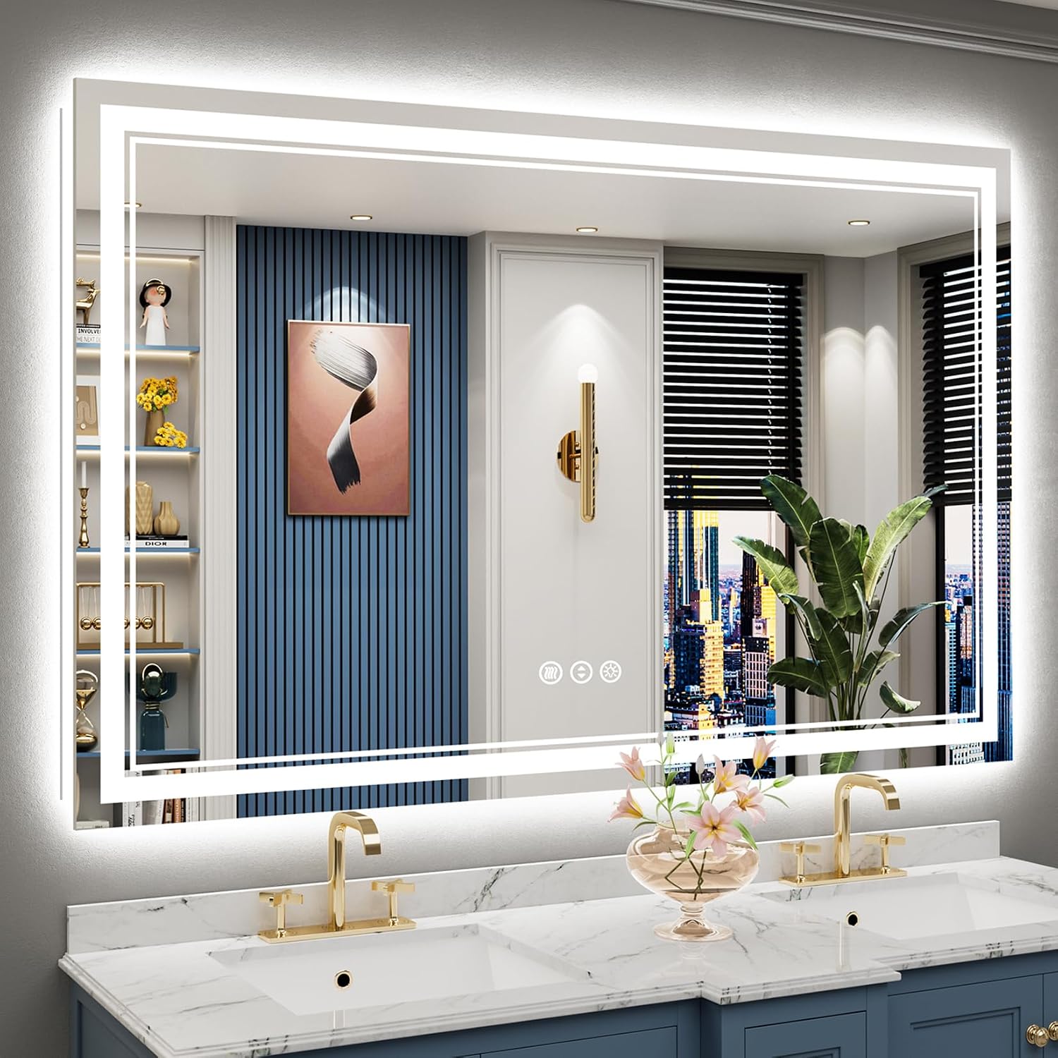 60X40 Led Bathroom Mirror With Lights, Backlit And Front Lit Anti-Fog Lighted Vanity Mirrors For Bathroom Wall, Dimmable, 3-Color Light, Memory, Shatter-Proof, Hd Tempered Glass, Cri＞90