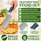 Crinkle Cut Knife, Stainless Steel Wave Cutter | Ergonomic Handle, For Veggies, Potato, French Fry, For Cucumber, Carrot, Fruit, Wave Chopper