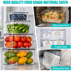 Hometall 4 Pack Fruit Storage Containers For Fridge Set, Produce Containers For Fridge With Strainer, Plastic Reusable Fridge Organizers And Storage For Berry Salad Lettuce, Size 3.4, 1.8, 0.9, 0.4Qt