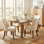 Wooden Dining Chairs Set Of 4, Upholstered Farmhouse Fabric Dining Room Chair, Mid Century Kitchen Chair For Restaurant & Cafe, Beige