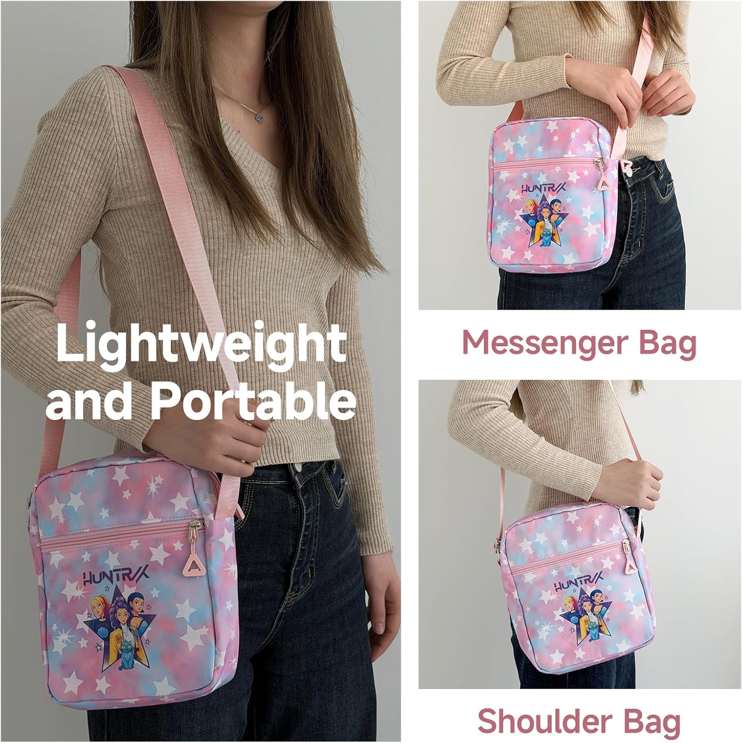 K-pop Crossbody Bag with Zipper, Cute Cartoon Shoulder Bag with Adjustable shoulder straps, Anime Merch for Womens Birthday Gifts