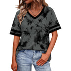WIHOLL Womens T Shirts Loose Fit Short Sleeve Tees V Neck Color Block Summer Tops 2026 Fashion S-4XL 04 - Grey Tie Dye