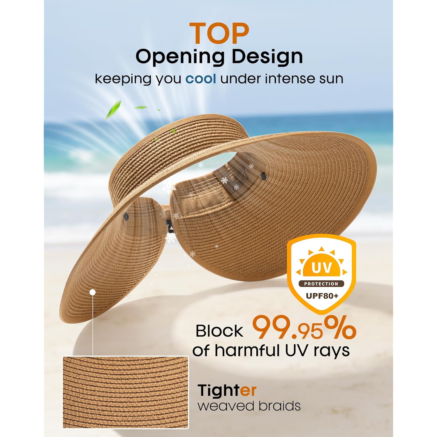 FURTALK Sun Visor Hats for Women Beach Hat Ponytail Summer UPF 80+ Beach Vacation Essentials Packable Wide Brim