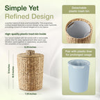 Tidita 2 Gallons Wicker Waste Basket - Water Hyacinth Bathroom Garbage Can With A Lid - Bathroom Trash Can Boho Style - Wicker Trash Can With Lid For Household, Kitchen - Removable Liner, Iron Frame