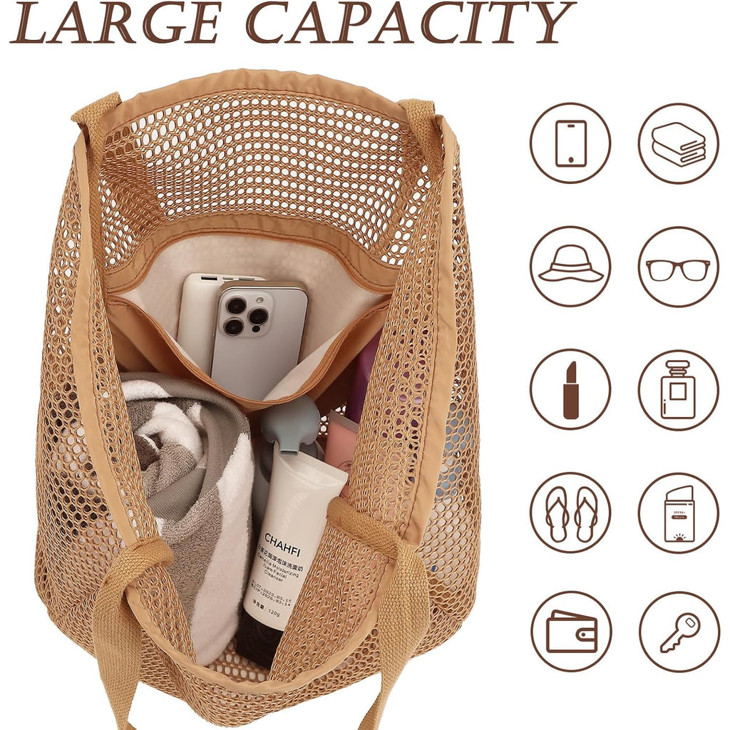 Gyeukham Mesh Beach Tote Bag For Women, Large Pool Bag With Water-Resistant Bottom For Cruise Travel