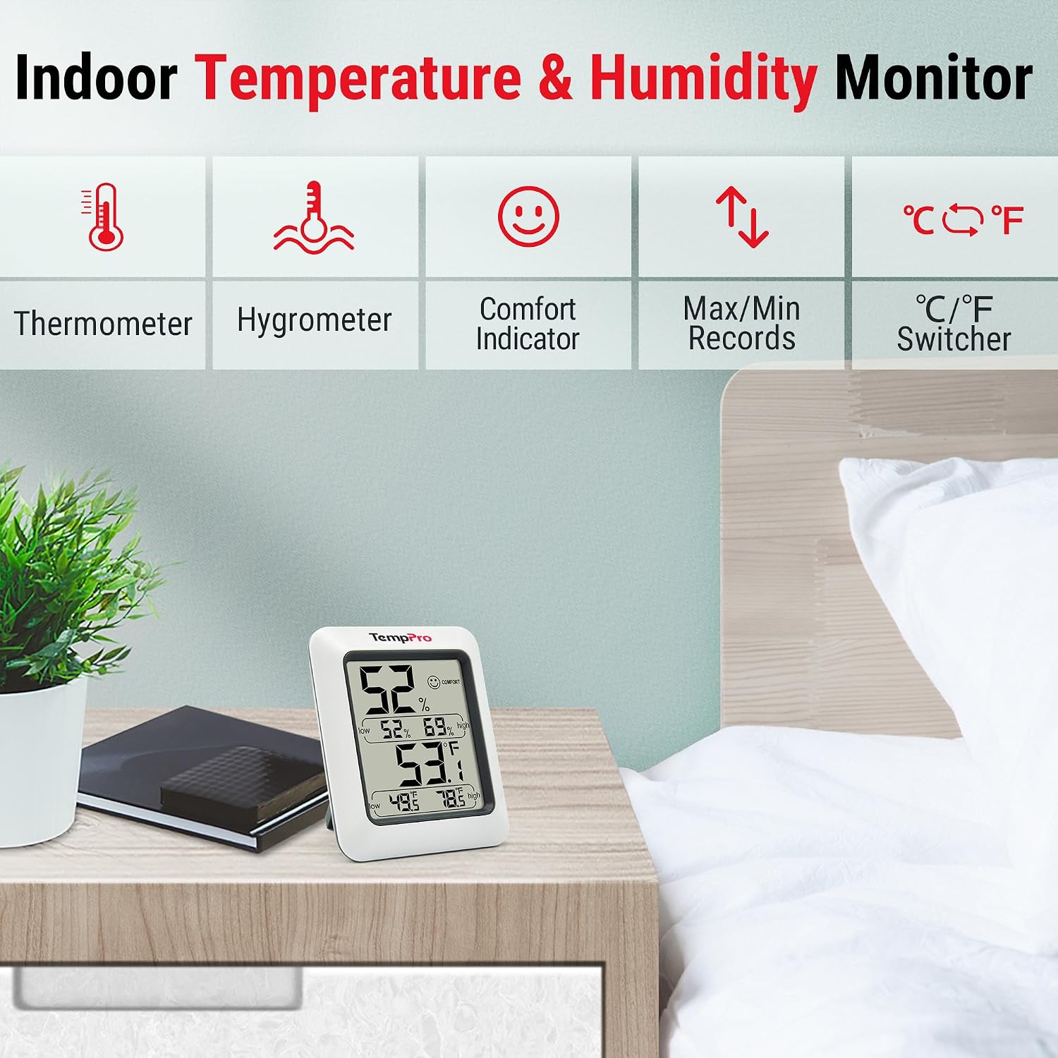 Temppro Tp50 Digital Hygrometer Indoor Thermometer Room Thermometer And Humidity Gauge With Temperature Humidity Monitor(Previously Thermopro)