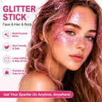 Pink Body Glitter Stick,Sparkling Face Hair Glitter Makeup For Women,Waterproof Hair Glitter,Holographic Mermaid Sequins Face Paint Gel Kit For Carnival Singer Concert Festival Rave Outfit Accessories