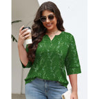 TFSDOD Plus Size Tops for Women V Neck T Shirt 3/4 Length Sleeve Blouse Dressy Casual Tee Loose Fit XL-5X