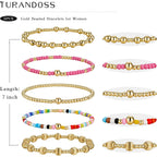 Turandoss Mothers Day Gifts for Mom Daughter - 14K Gold Plated Gold Beaded Bracelets for Women Teen Girls Stackable Turquoise Cross Bead Bracelet Pearl Bracelets Set for Women Mothers Day Gift for Mom