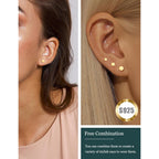 3 Pairs 14k Gold Stud Earrings for Women Hypoallergenic 925 Sterling Silver Post Dainty Silver Cartilage Tragus Earrings Stacks Set Trendy Small Diamond Heart Multiple Piercing Jewelry for Men