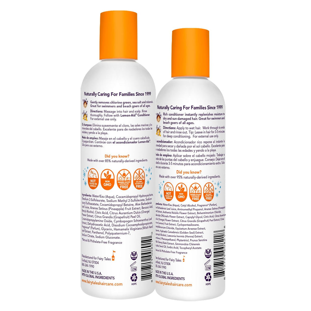 Fairy Tales Sun & Swim Shampoo & Conditioner For Kids - Chlorine Removal Swim Shampoo, Removes Green Pool Tones, Sea Salt & Mineral Buildup - Delicious Tropical Scent– 12Oz + 8Oz