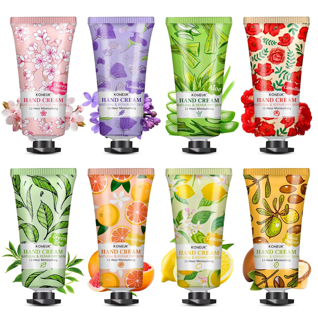 KONEUK 8 Pack Hand Cream Set, Mothers Day Gifts, Wedding Favors, Bulk Hand Lotion Travel Size for Dry Cracked Hands, Moisturizing Hand Cream for Teacher Gifts and Nurse Gifts