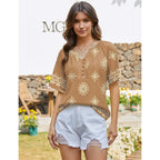 Rapbin Womens Summer Boho Tops Casual Short Sleeve Blouses Button Down Shirts 2026 Beach Vacation Clothes
