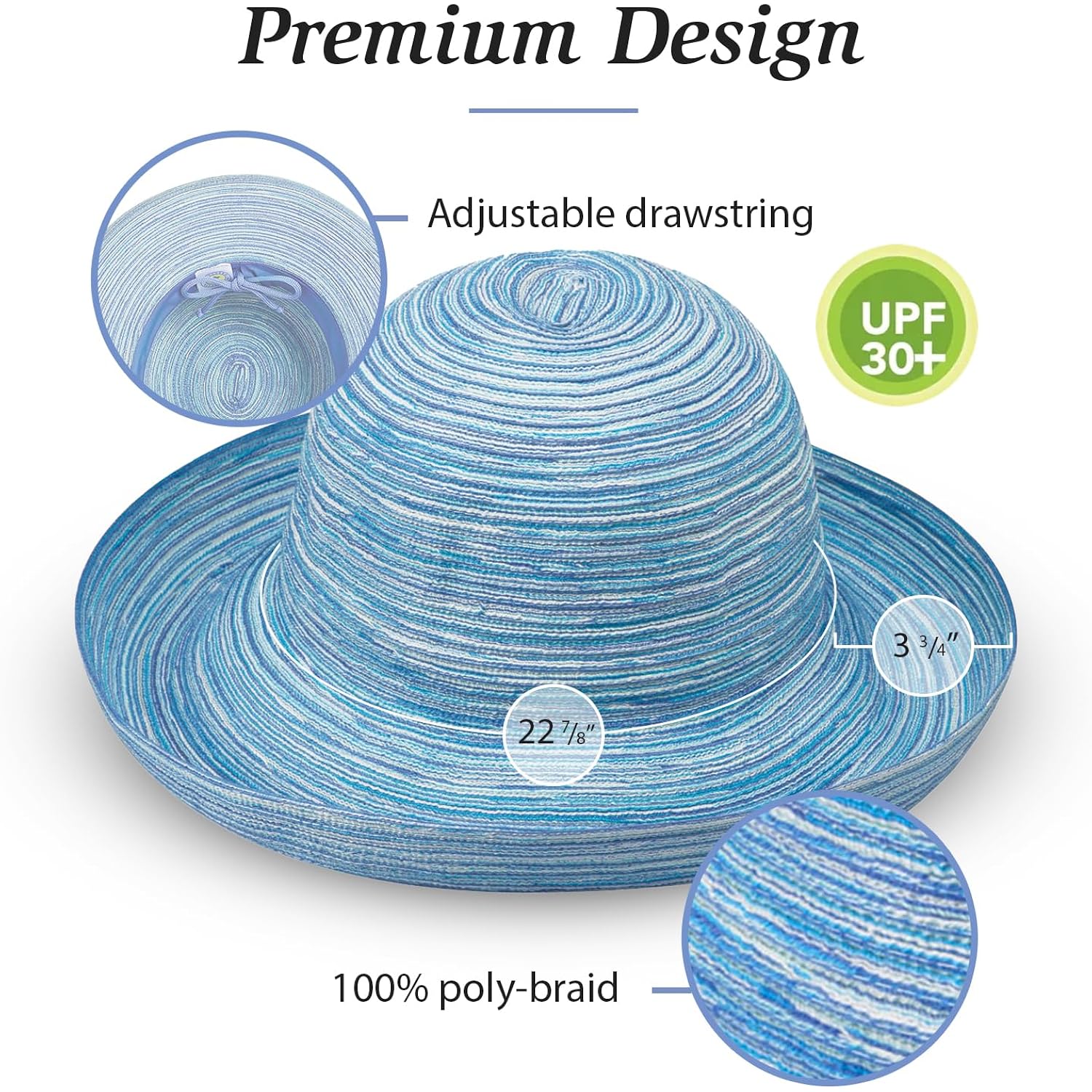 Wallaroo Hat Company Women's Sydney Sun Hat - UPF 30+ Sun Protection, Packable, Adjustable - Beach, Travel, Wide Brim Seafoam