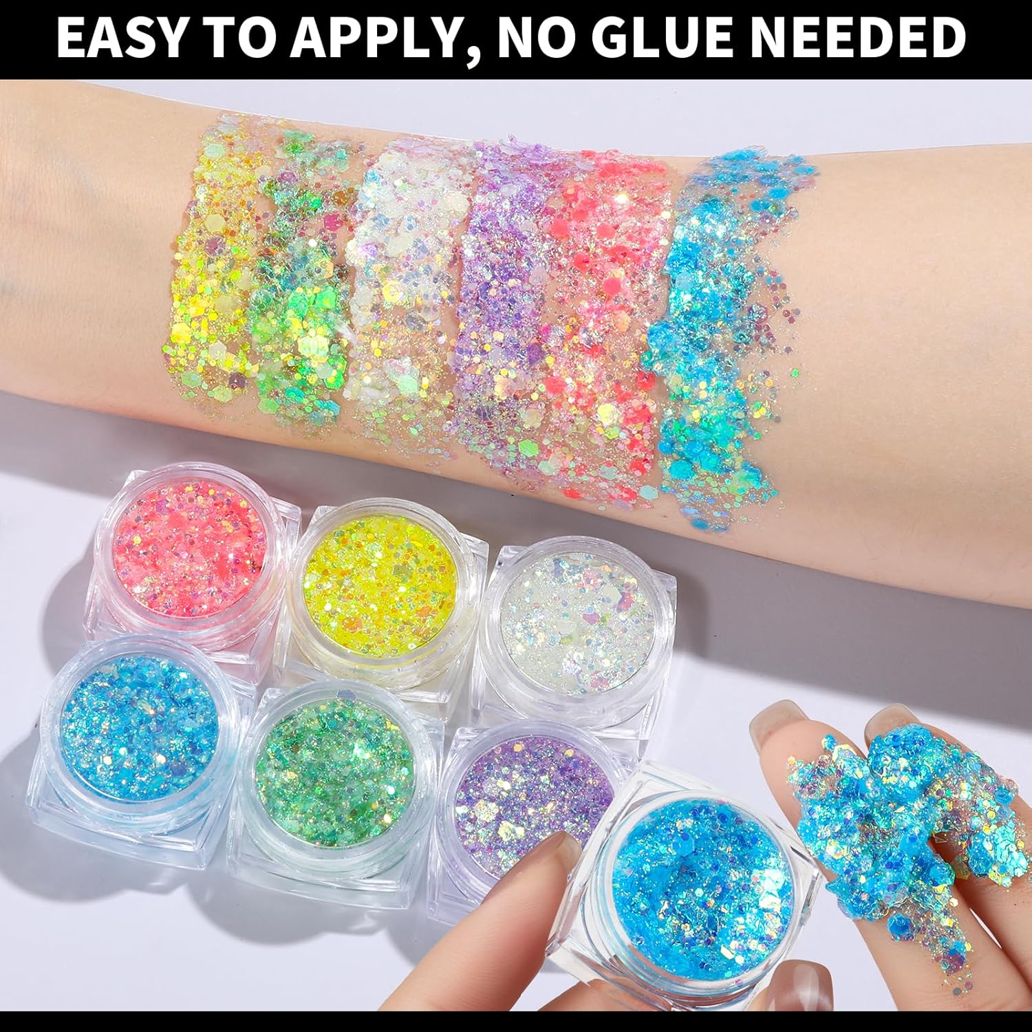 Teenitor 6 Colors Glow in The Dark Glitter Gel, Face Glitter Gel, Body Glitter Hair Glitter for Carnival Makeup UV Black Light Party Cheer Raves Festivals