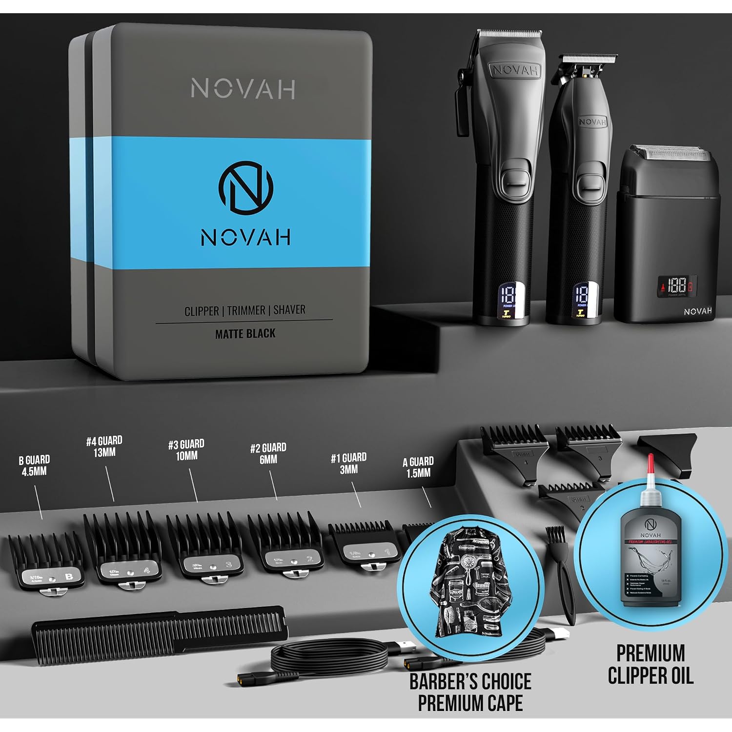 Novah Professional Barber Clippers And Trimmer Set - Foil Shaver Professional Hair Clippers For Men, Mens Cordless Hair Clipper For Barbers Haircut Kit, Fade