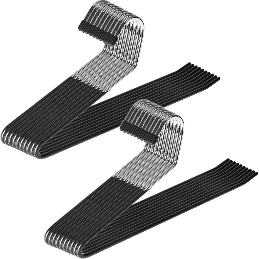 Zober Pants Hangers Non Slip - Open Ended Pants And Jean Hangers For Closet - Space Saving Clothes Hanger - Strong, Durable, Metal Pant Hangers (Black 2O Pack)