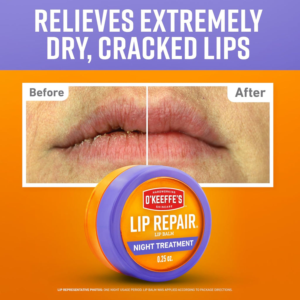 O'Keeffe'S Lip Repair Night Treatment Lip Balm For Dry, Cracked Lips - 0.25 Ounce Jar (1 Pack) - Moisturizer Extremely Cracked, Dry Lips