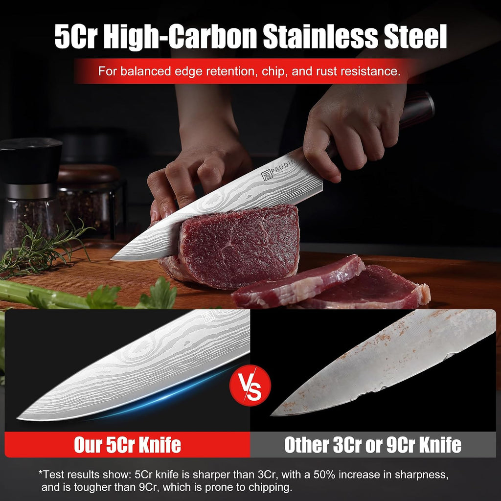 Paudin Chef Knife, 8 Inch High Carbon Stainless Steel Sharp Kitchen Knife With Ergonomic Handle, Gift Box For Family & Restaurant
