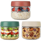 3Pack Overnight Oats Containers With Lids,10Oz Glass Jar With Scew Lid,Salad Dressing Fruit Veggies Sauce Snacks Meal Prep Food Containers,Spice Jars,Wide Mouth Storage Containers
