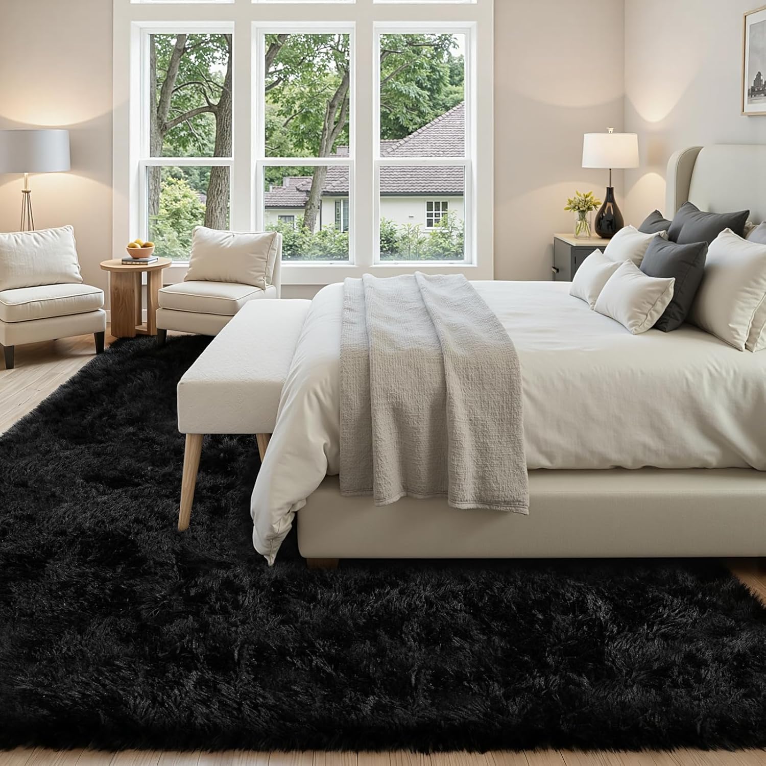 6x9 Area Rug for Living Room, Ultra Soft Fluffy Shag Rugs for Bedroom, Non-Slip Large Fuzzy Plush Rug Indoor Floor Carpet for Nursery Kids Office Dorm Modern Decor, Black