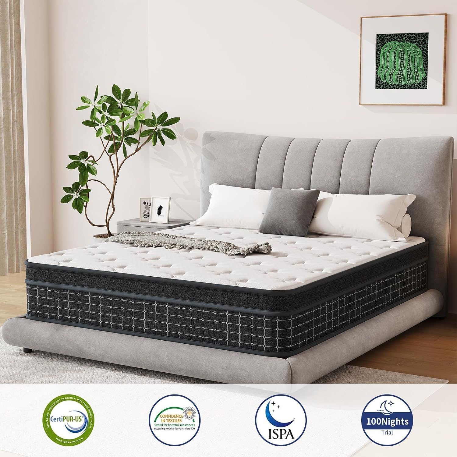Queen Mattress, 12 Inch Queen Size Mattresses In A Box, Individually Wrapped Pocket Coils For Isolate Motion,Pressure Relief, Certipur-Us Certified, Support Comfort & Medium Firm