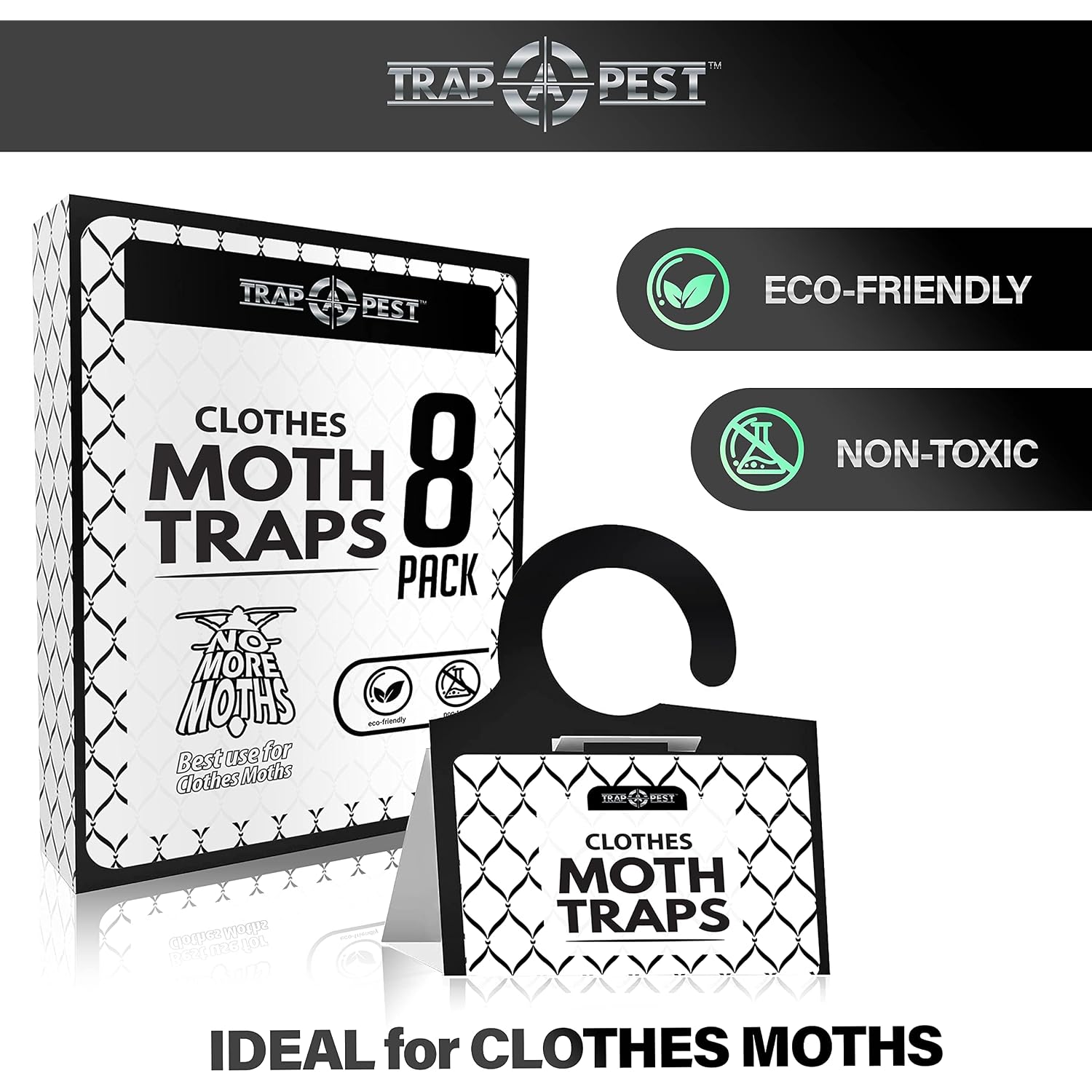 Clothing Moth Traps - 8 Pack - Non Toxic Moth Traps For Clothes With Pheromone Attractant - Odorless Sticky Trap For Closet, Carpets