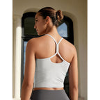 ODODOS Women's Slim Racerback Cropped Tank - odSTRATUM Tech Sports Bra, Ultra Soft UPF 50+ Cami Top with Built-in Bra