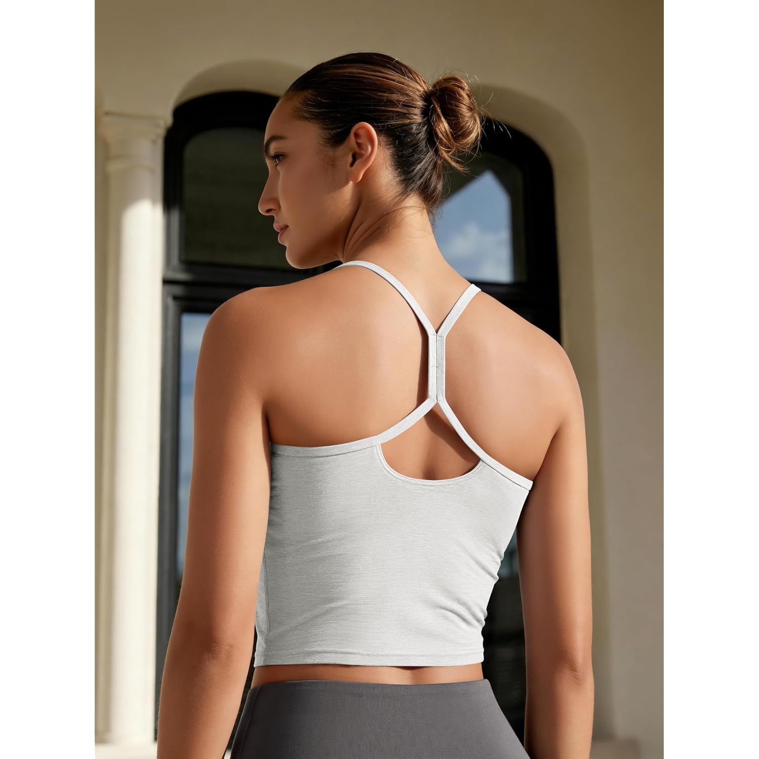 ODODOS Women's Slim Racerback Cropped Tank - odSTRATUM Tech Sports Bra, Ultra Soft UPF 50+ Cami Top with Built-in Bra